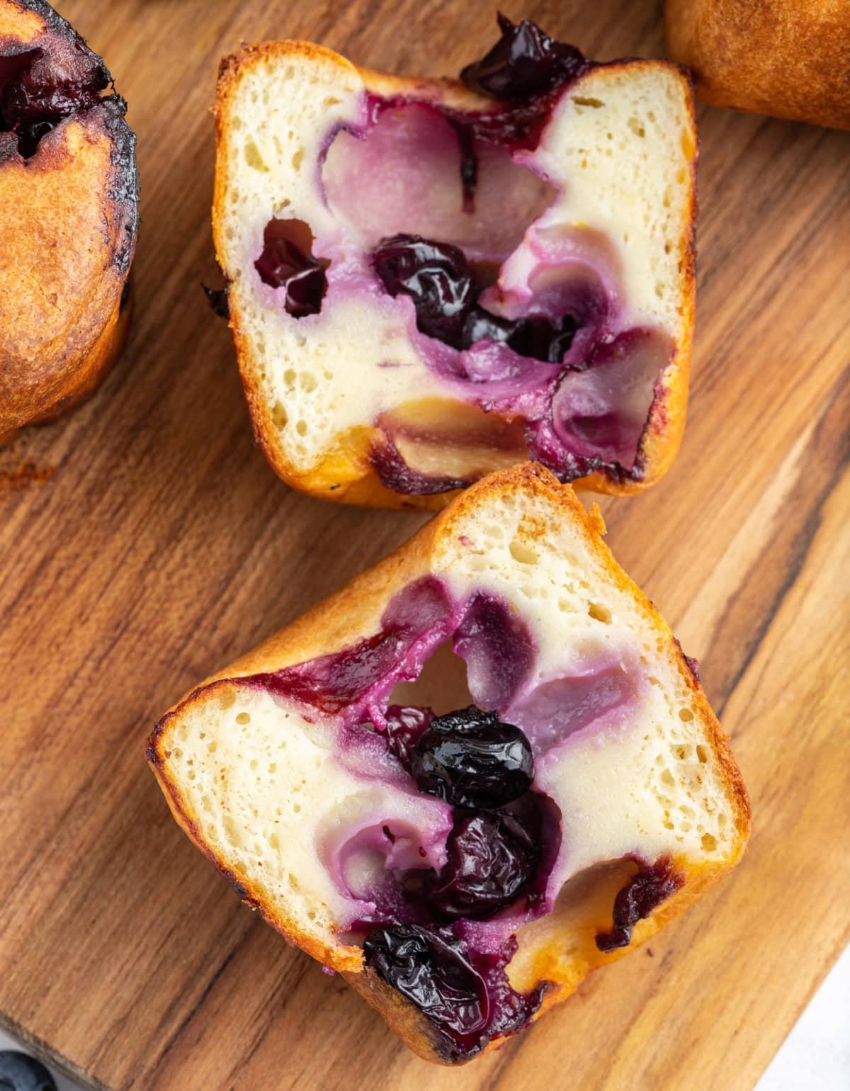 blueberry popover cut in half to see inside