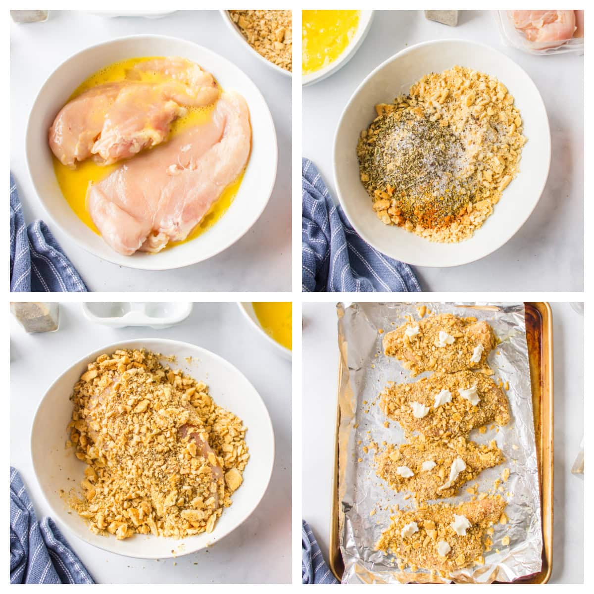 four photos showing how to make butter cracker chicken