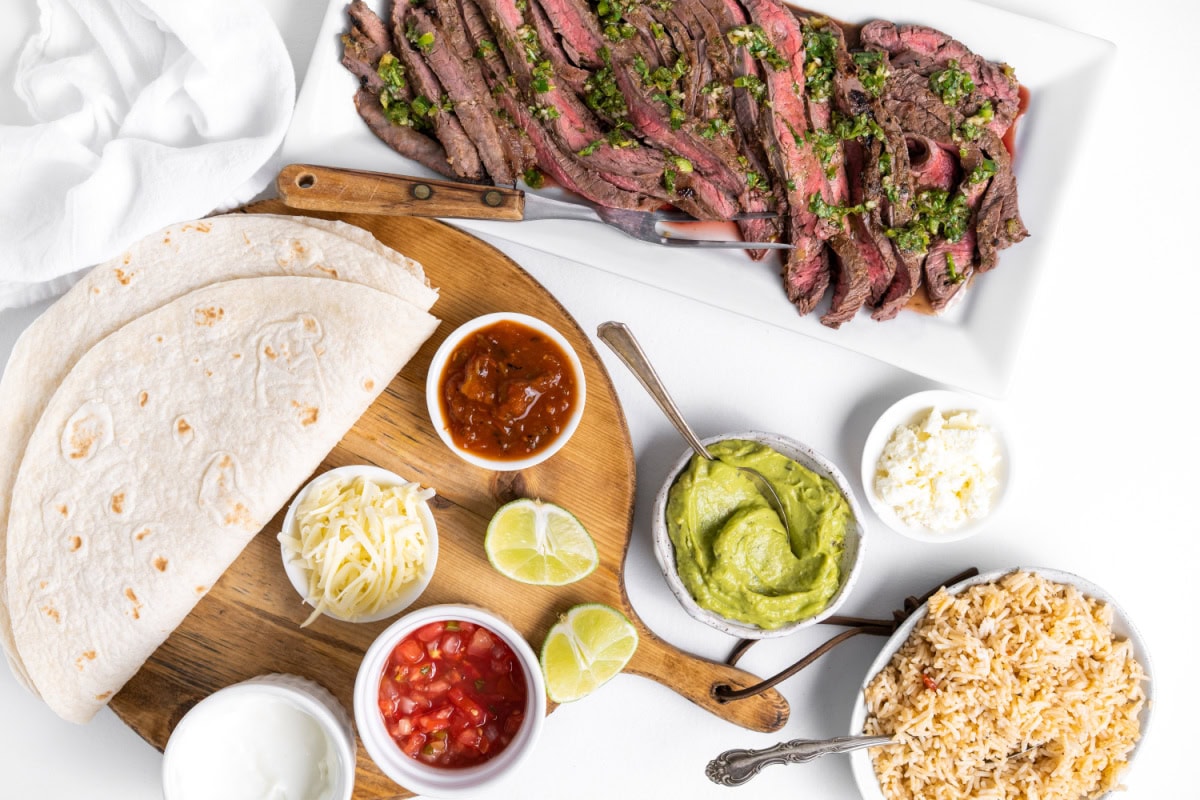 ingredients displayed for making carne asada burritos