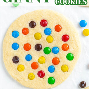 pinterest image for giant M&M cookies