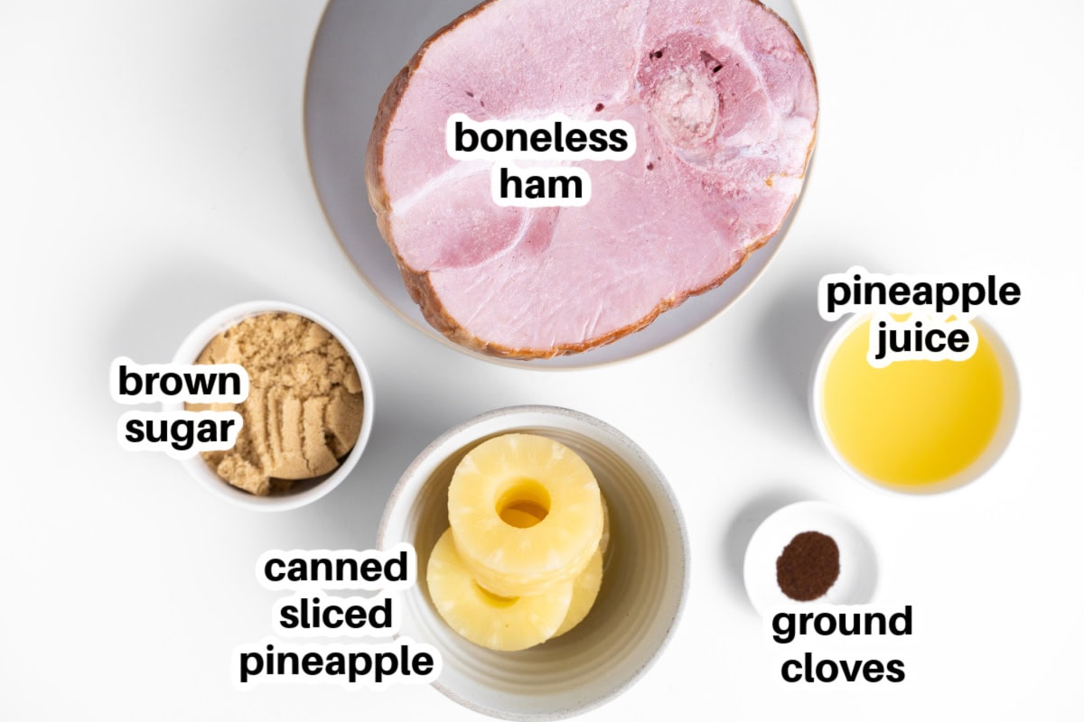 ingredients displayed for making ham with pineapple
