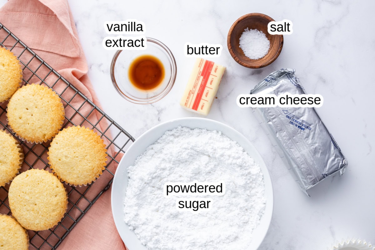 ingredients displayed for making vanilla frosting
