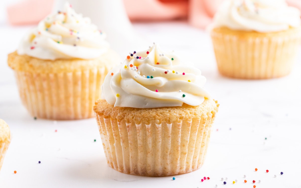 homemade vanilla cupcakes with sprinkles