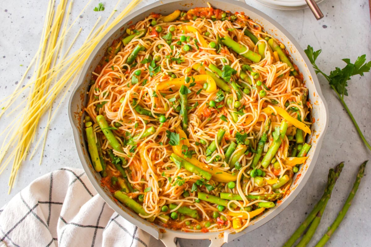 pan of light spring pasta