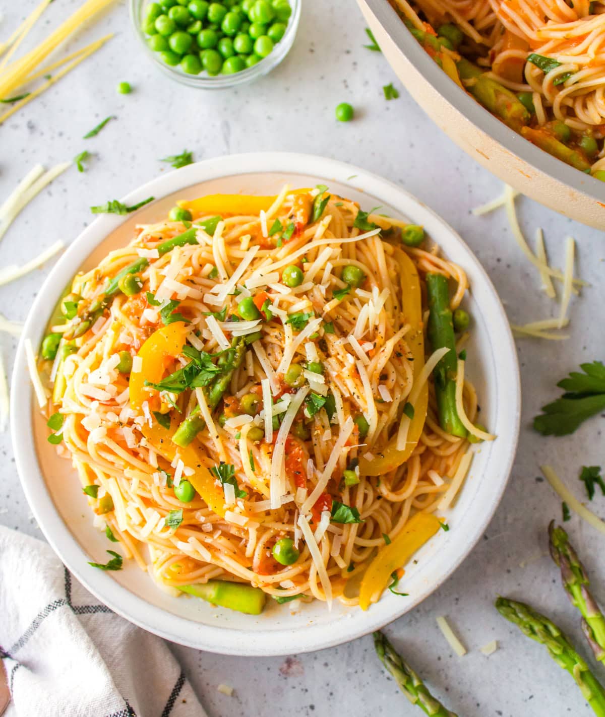 light spring pasta on a plate