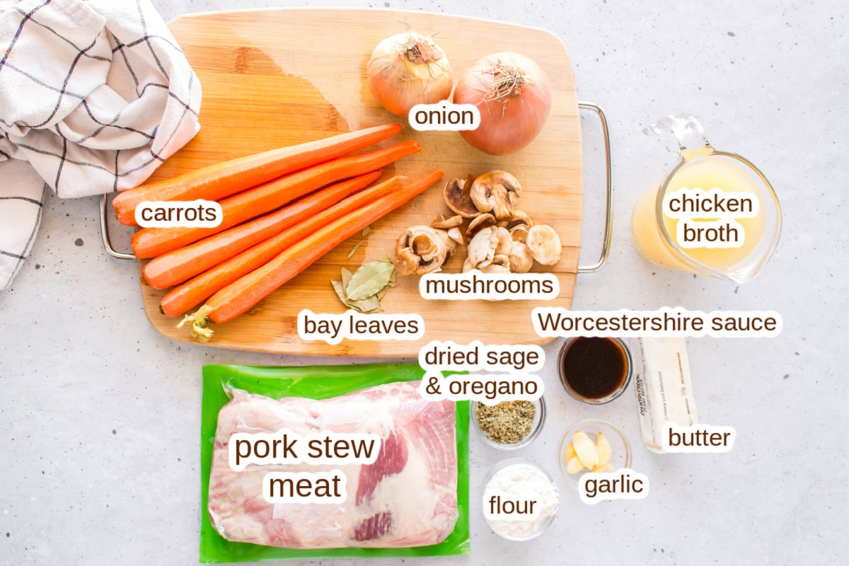 ingredients displayed for making pork meat stew