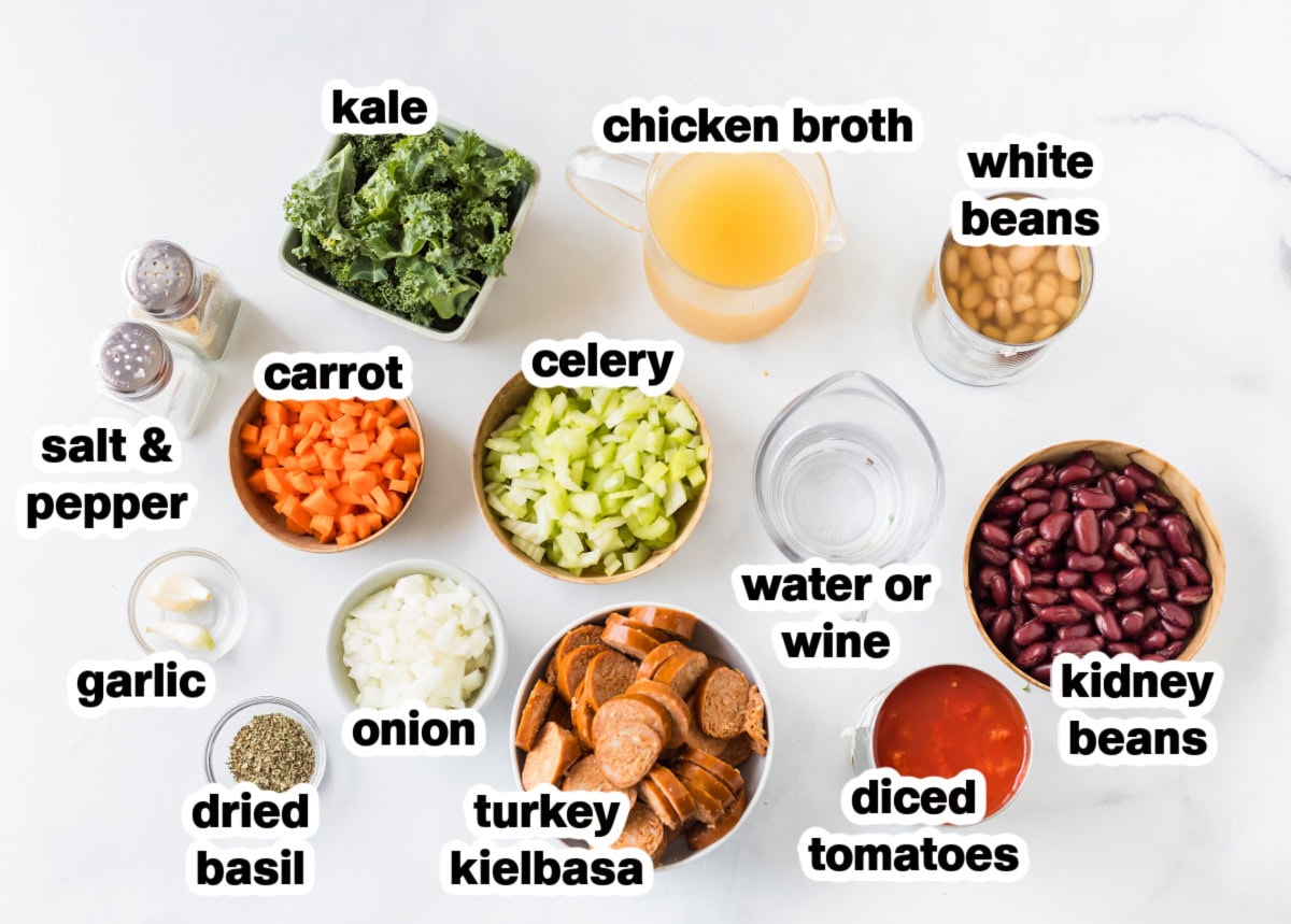 ingredients displayed for making tuscan sausage soup