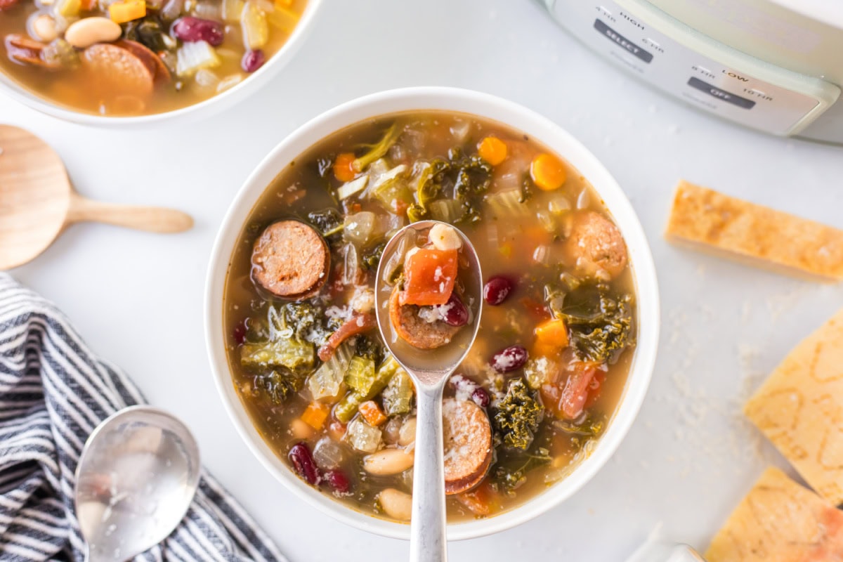 spoon full of tuscan sausage soup