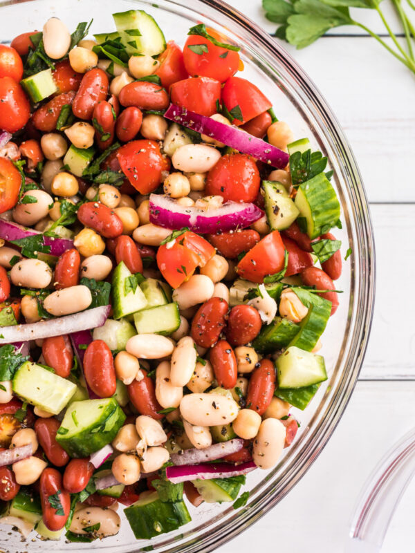 overhead shot of 3 bean salad