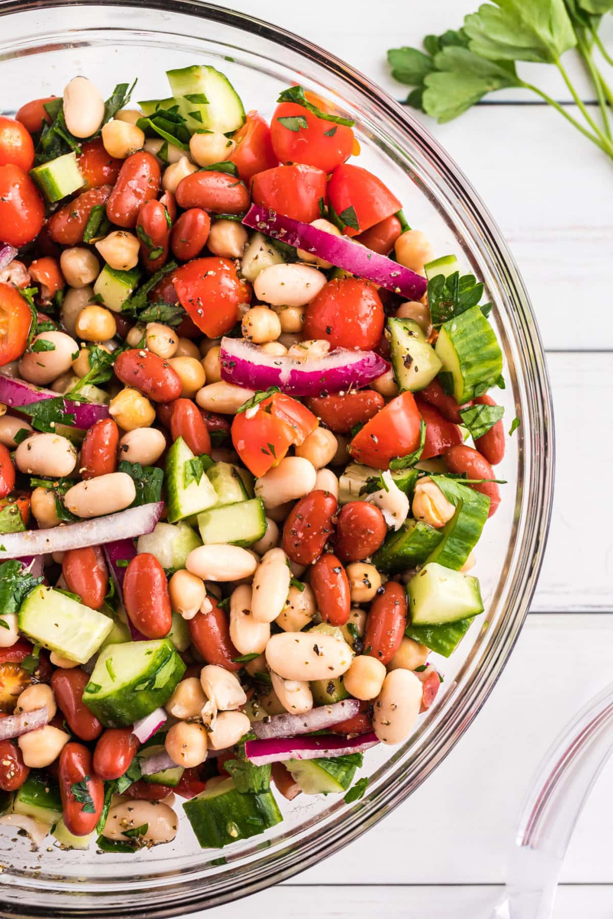 overhead shot of 3 bean salad
