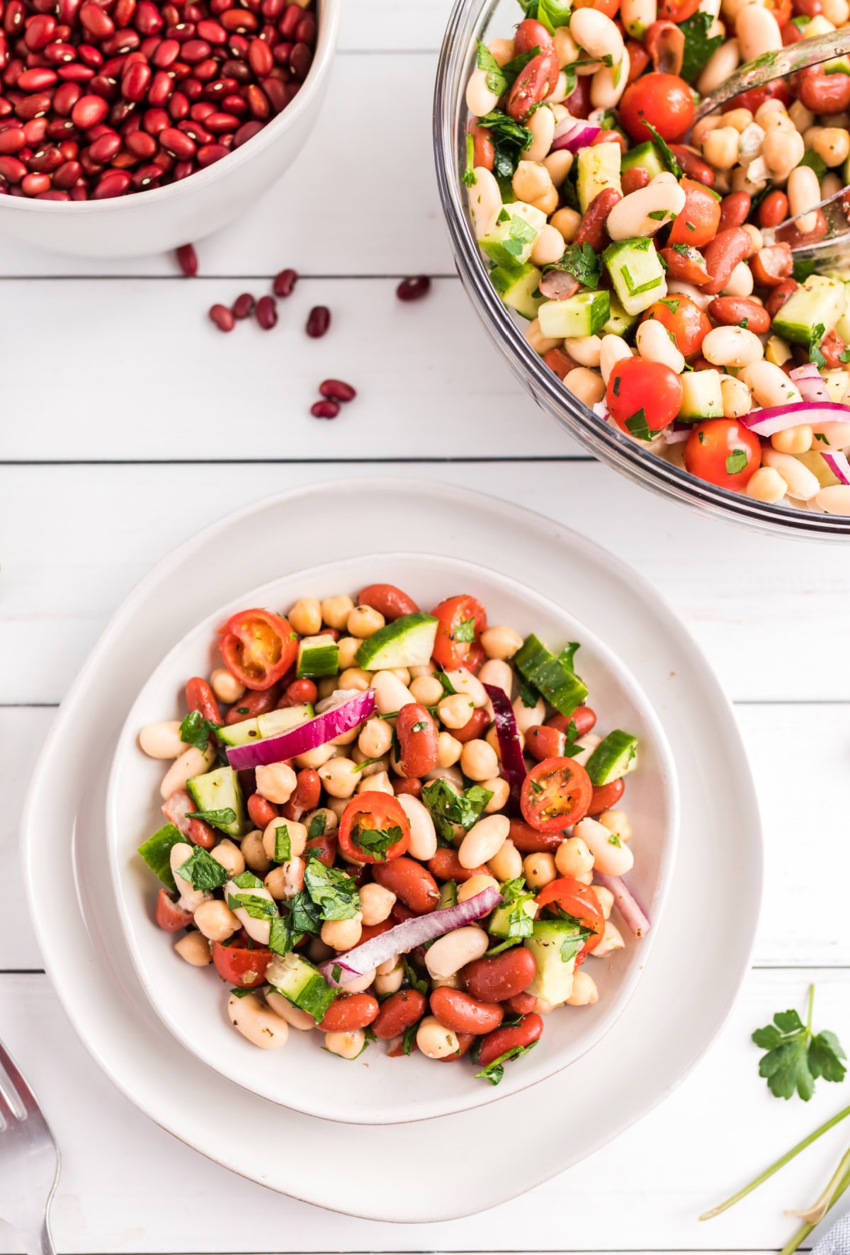 serving of 3 bean salad on plate
