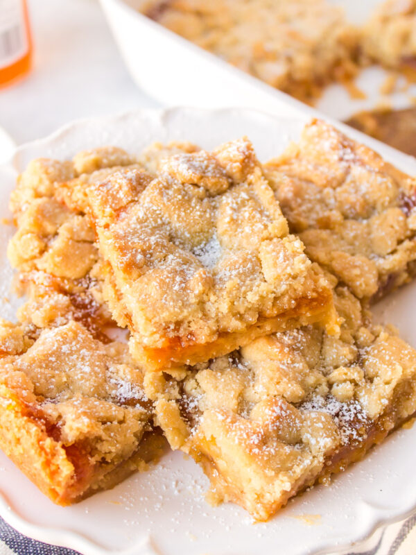 apricot shortbread bars displayed on platter