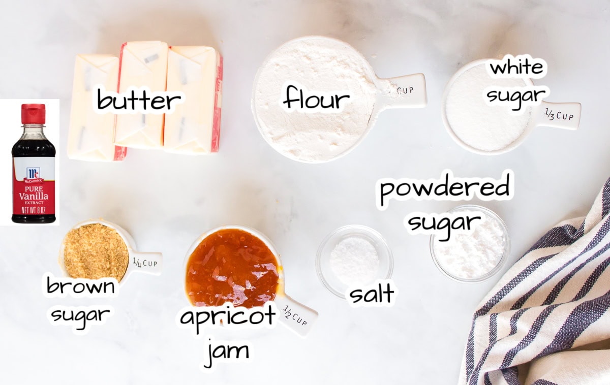 ingredients displayed for making apricot shortbread bars