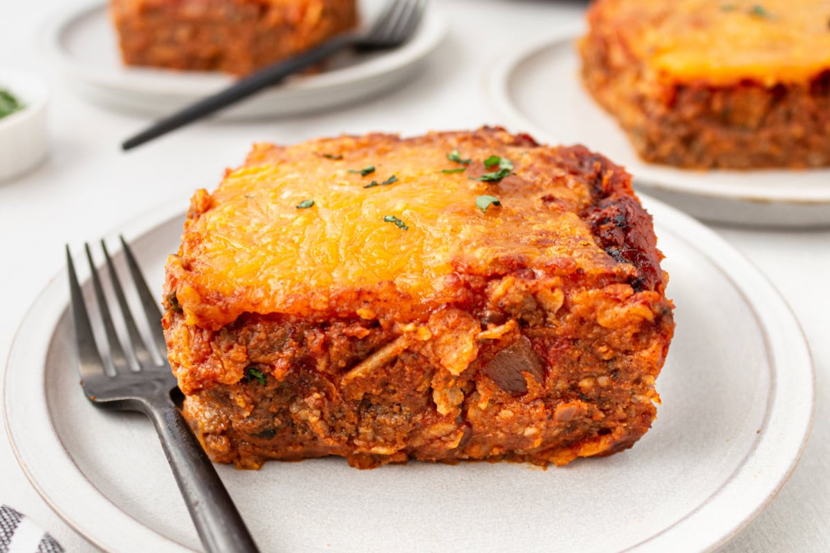 slice of beef enchilada bake on plate