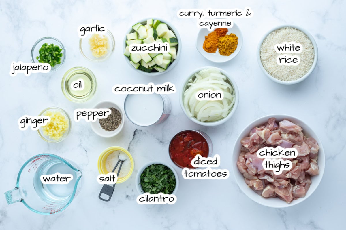 ingredients displayed for making chicken curry bowls