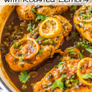 pinterest pin for chicken with roasted lemons