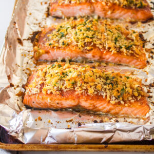 easy baked salmon on baking sheet