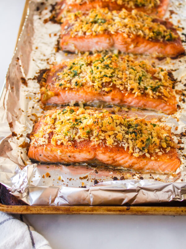 easy baked salmon on baking sheet