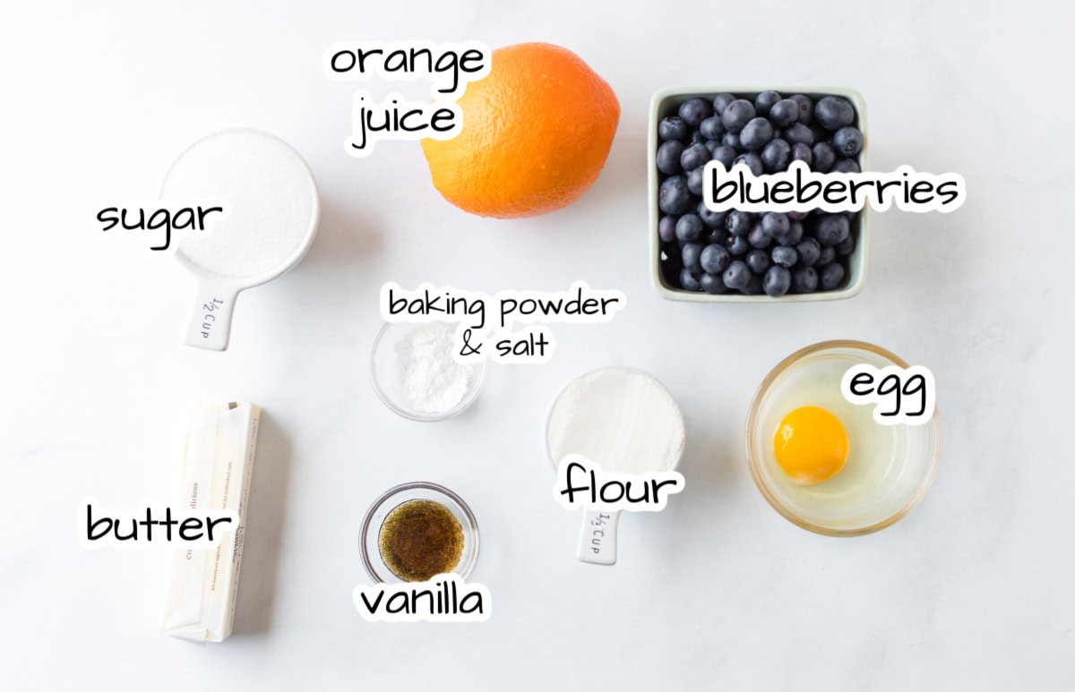 ingredients displayed for making easy blueberry cobbler