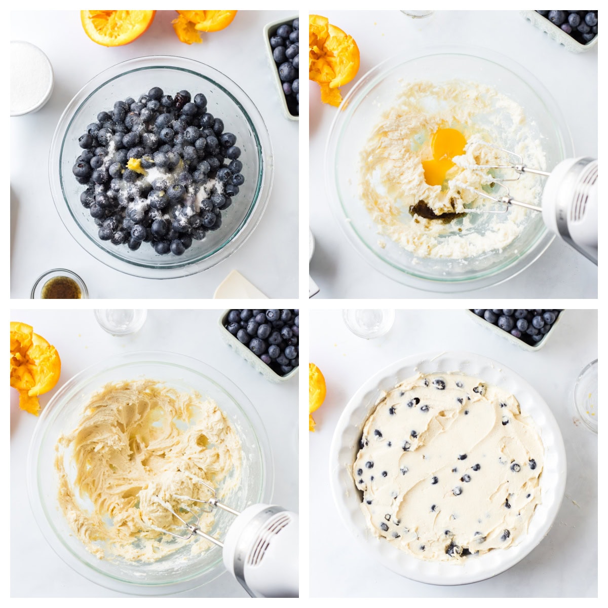 four photos showing how to make easy blueberry cobbler