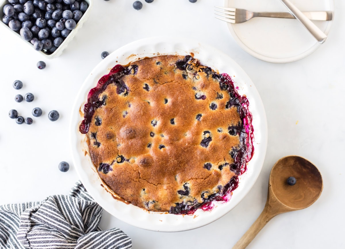 easy blueberry cobbler overhead shot
