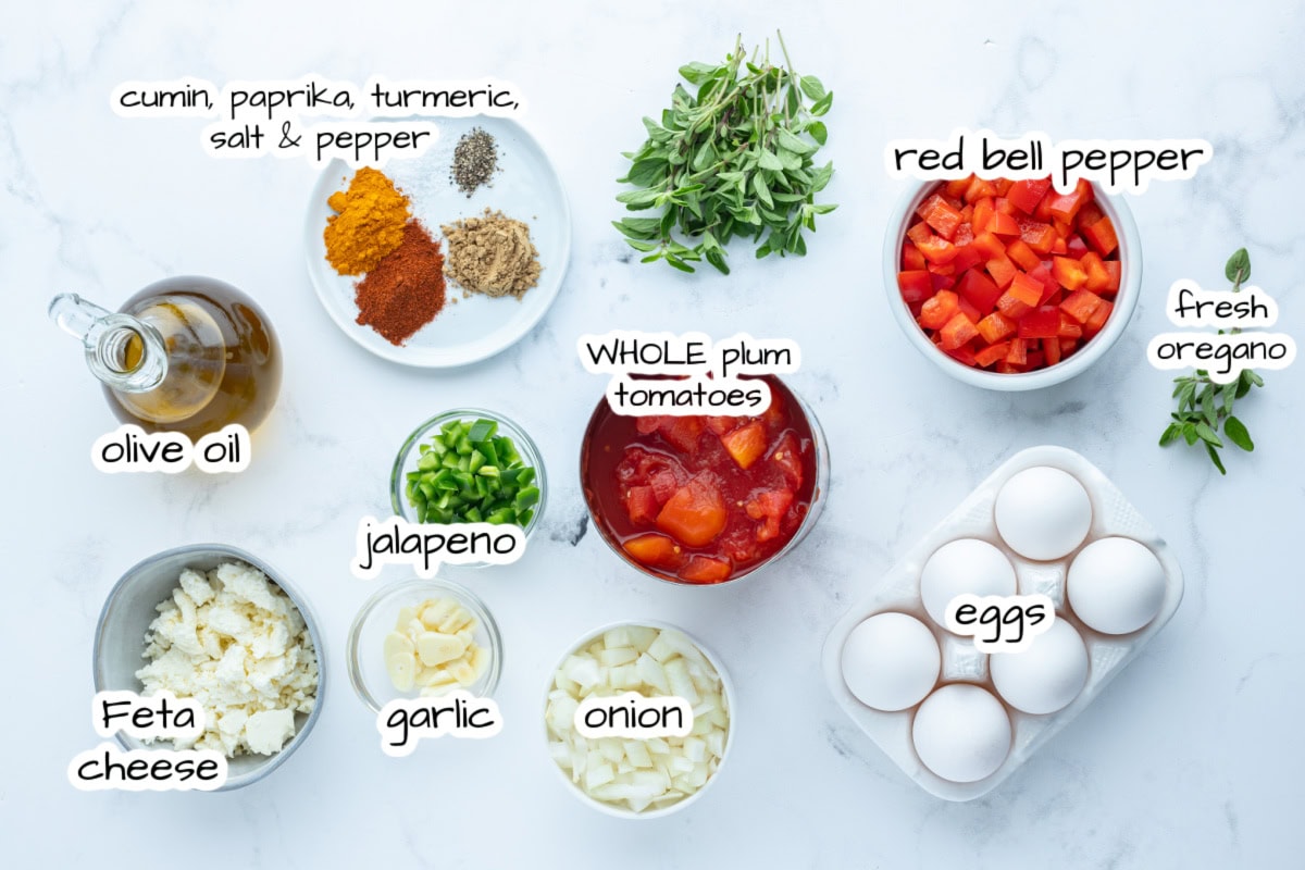 ingredients displayed for making easy shakshuka recipe