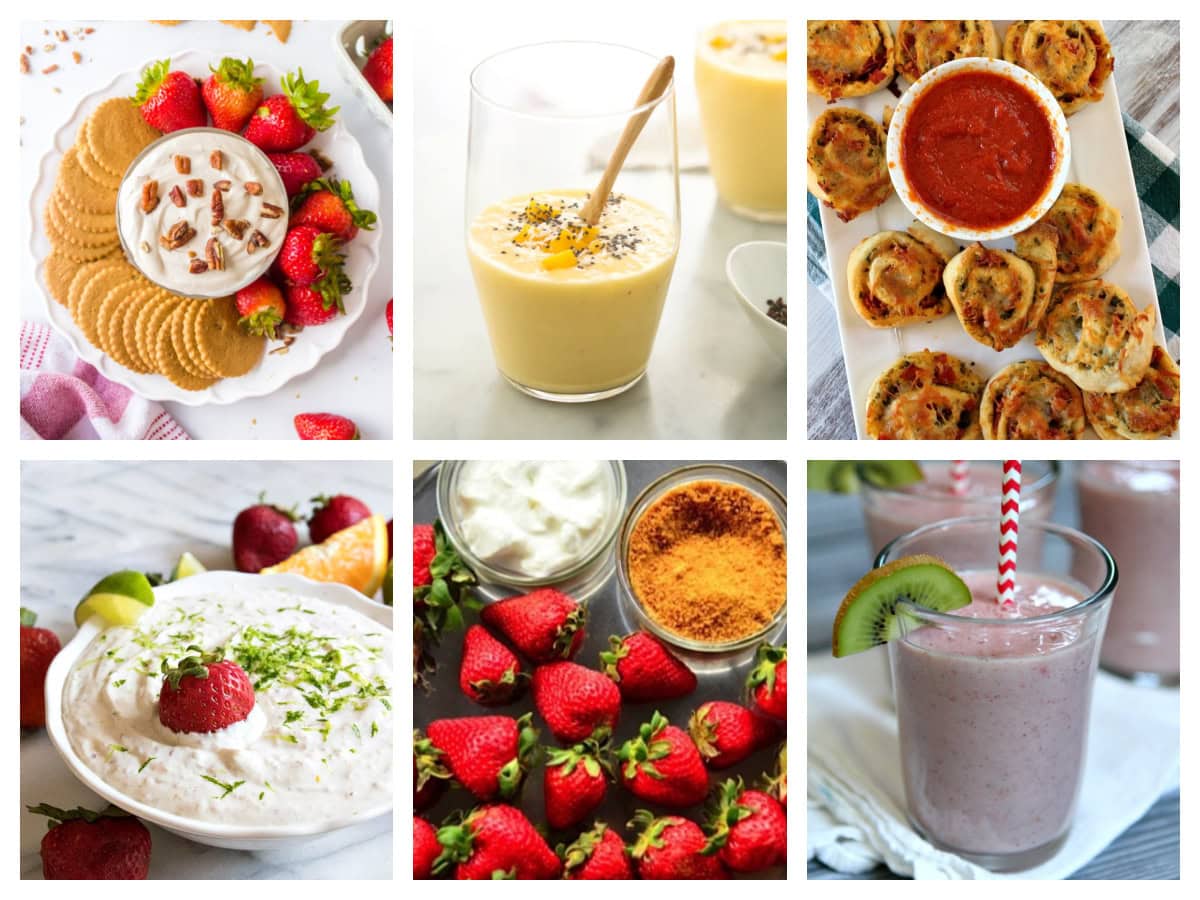 These recipes with Greek yogurt include breakfast, snacks, dinners and desserts. Easy, healthy and so many delicious ideas! greek yogurt snacks and smoothies