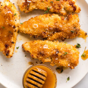 hot honey chicken tenders on a plate