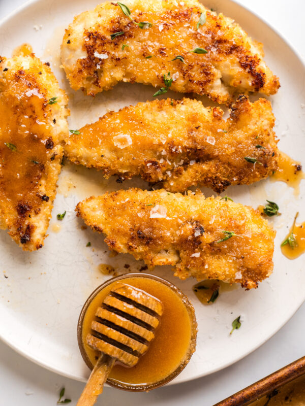 hot honey chicken tenders on a plate