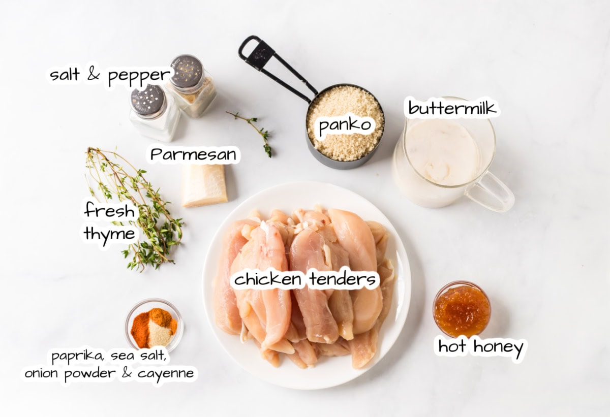 ingredients displayed for making hot honey chicken tenders