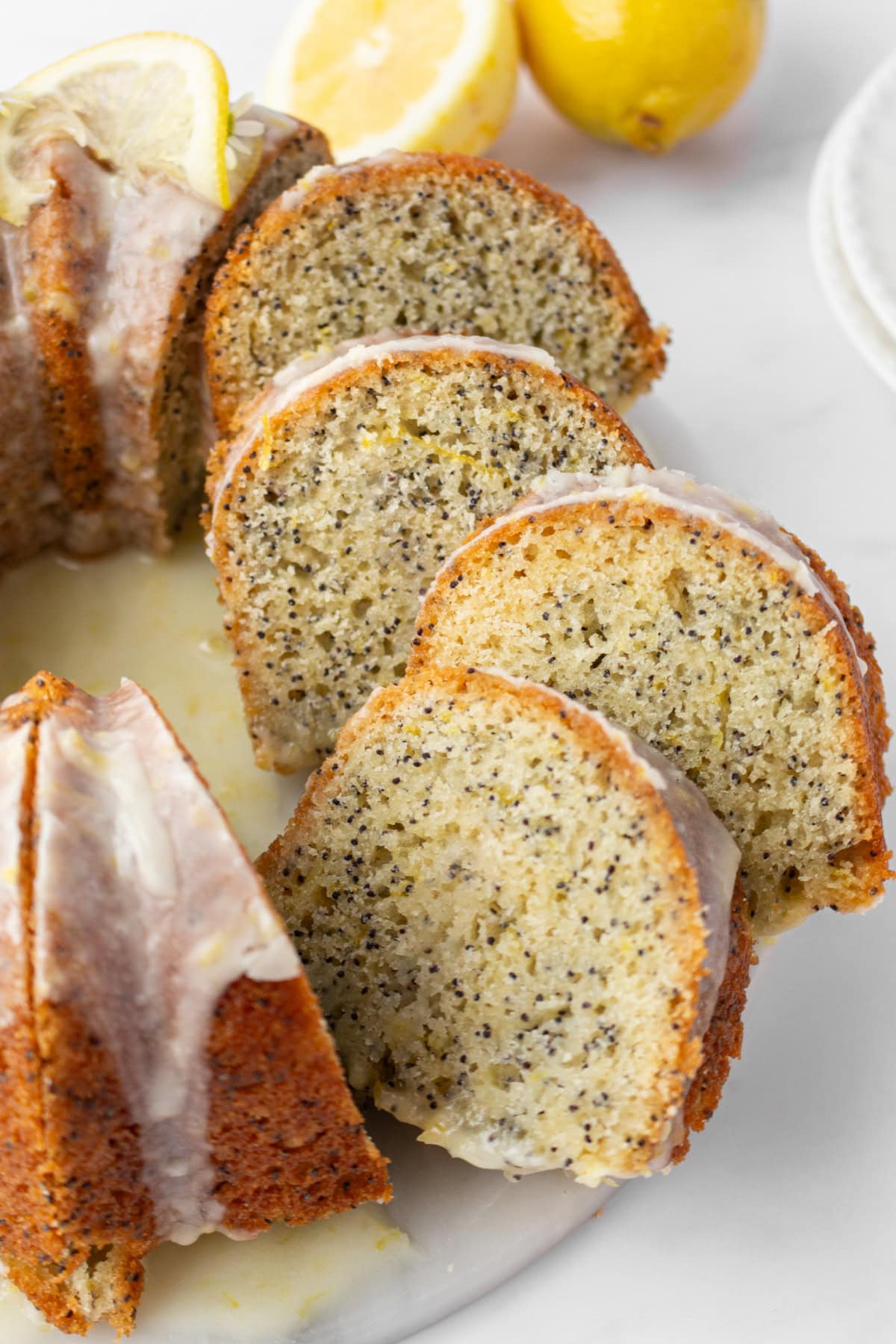 sliced lemon and poppy seed cake