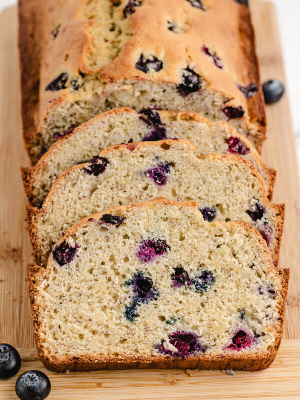 blueberry banana bread loaf sliced