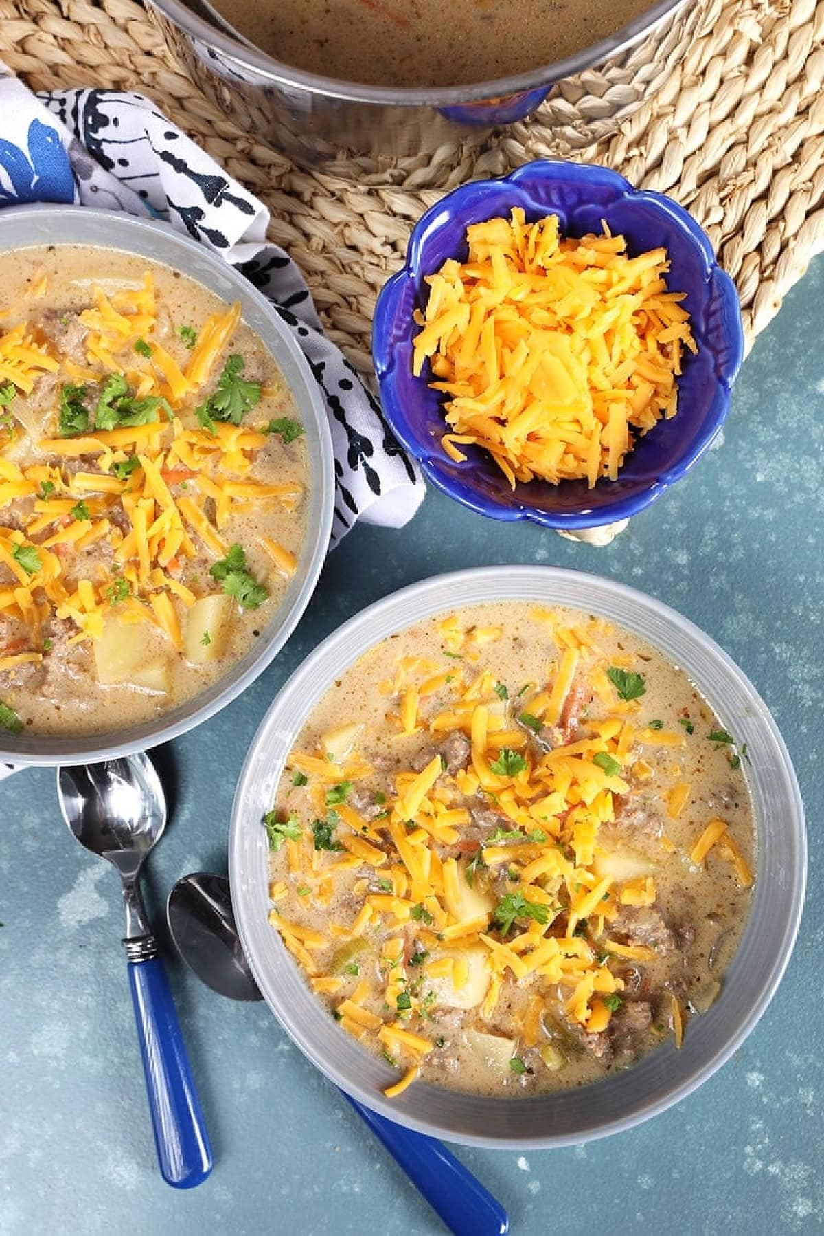 bowls of cheeseburger soup