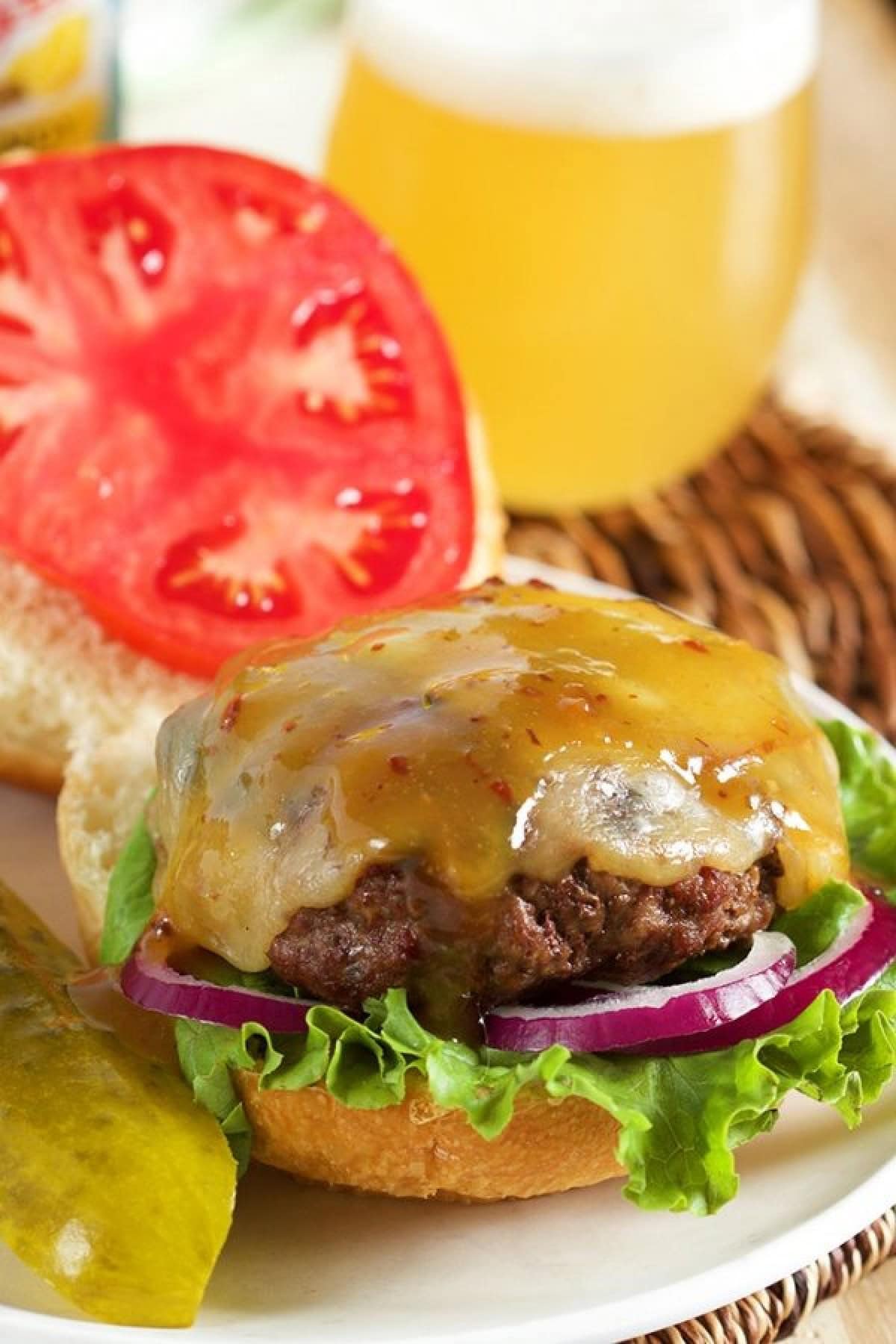 Maple Bourbon Burger with top taken off