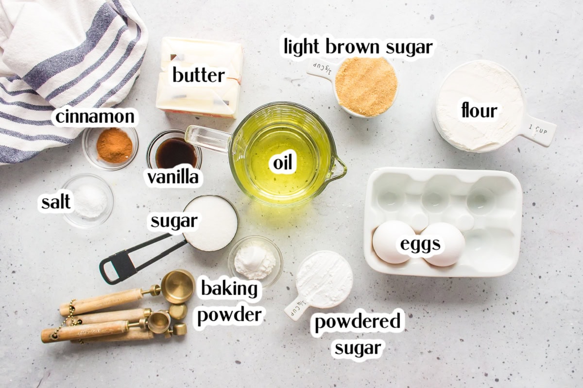 ingredients displayed for making sugar and cinnamon cookies