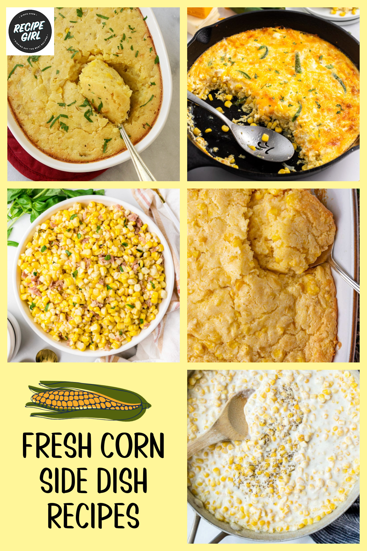 Looking for the best fresh corn recipes? This collection of 45 easy recipes using fresh corn and corn on the cob includes salads, casseroles, soups, side dishes, appetizers, grilled corn, pasta, and more. Whether you're using sweet summer corn from the farmers market or fresh-picked corn on the cob, you'll find plenty of delicious ideas for every meal! collage of fresh corn side dish recipes