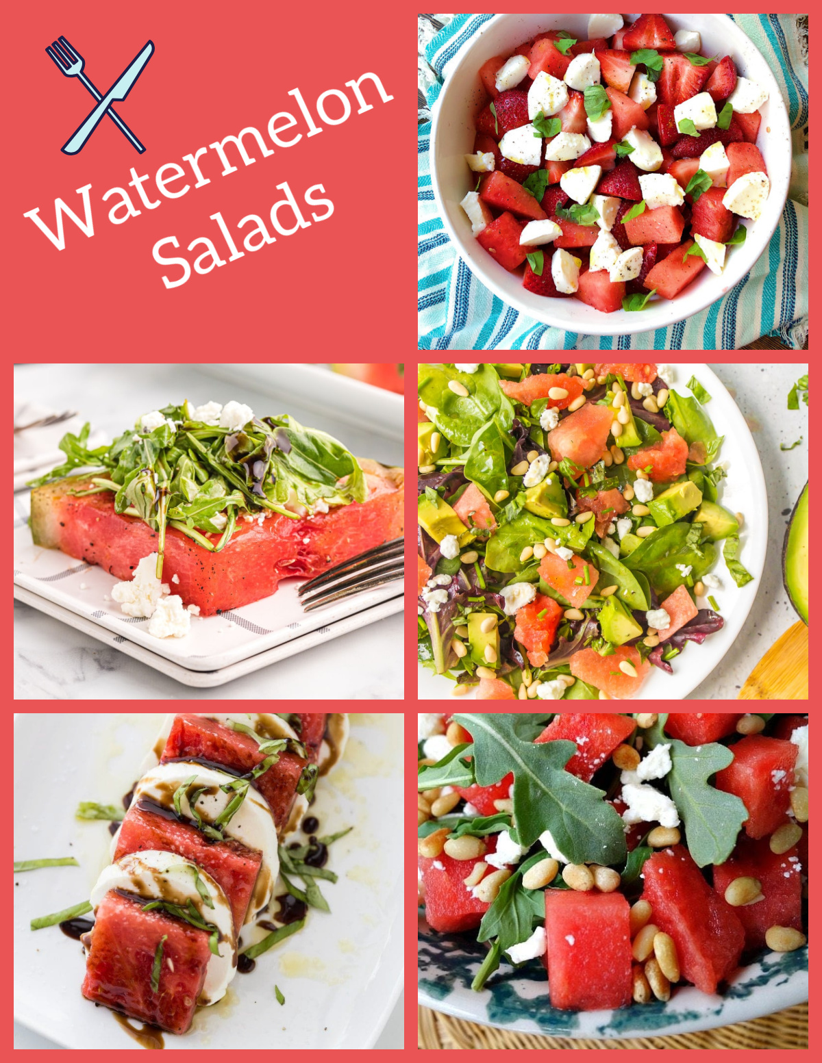Looking for the best watermelon recipes? 🍉 This collection includes 30 easy watermelon recipes featuring refreshing salads, kid-friendly drinks, frozen treats, summer cocktails, appetizers and creative desserts. Perfect for BBQs, pool parties, picnics and hot summer days! Save this roundup for watermelon season! #watermelon #summerrecipes #watermelonsalad #summerdrinks #bbqrecipes #dessertrecipes #fruitrecipes watermelon salad recipes collage