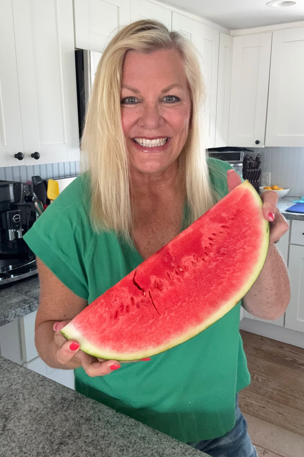 recipegirl holding giant slice of watermelon