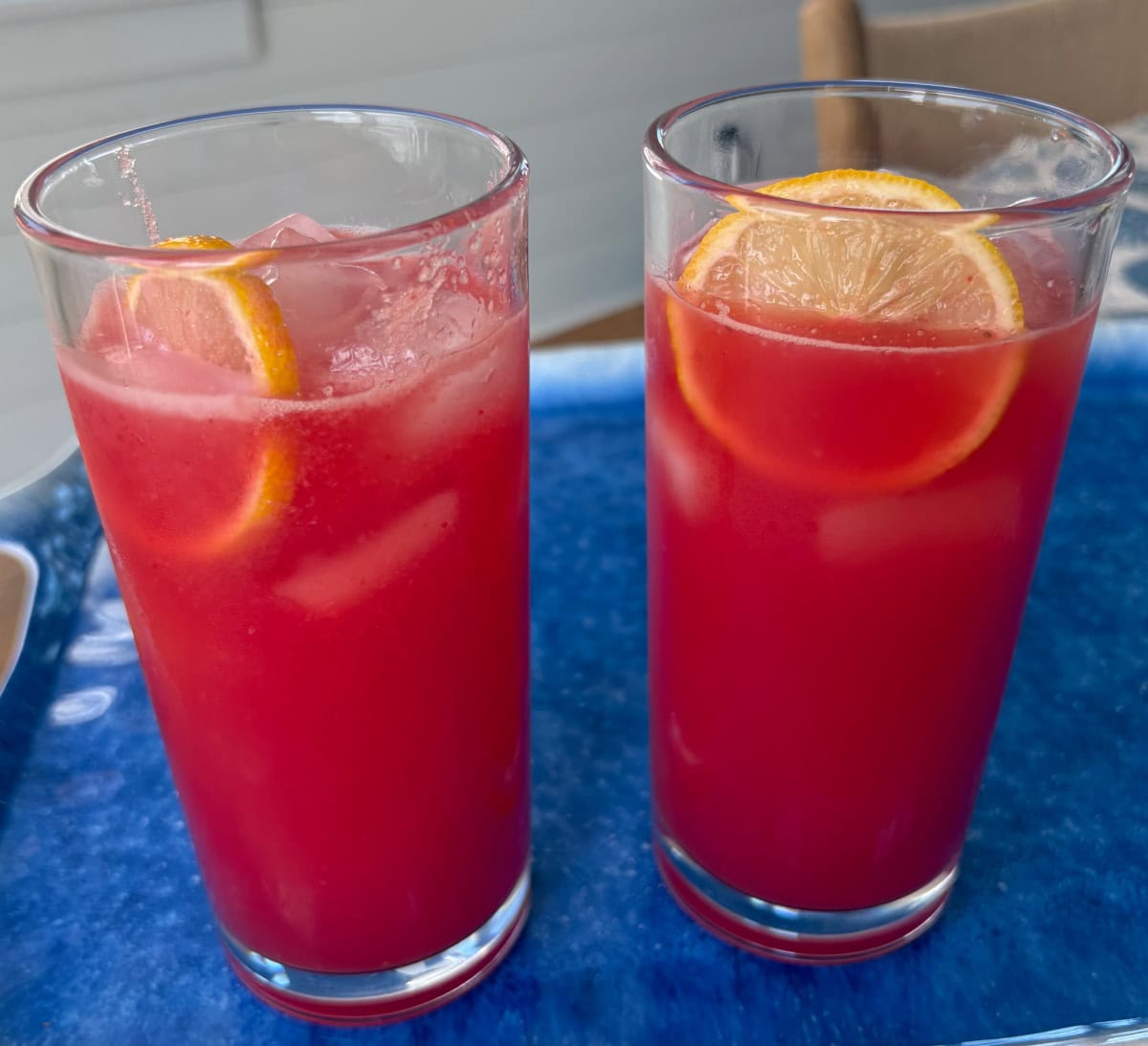 two glasses of watermelon strawberry lemonade