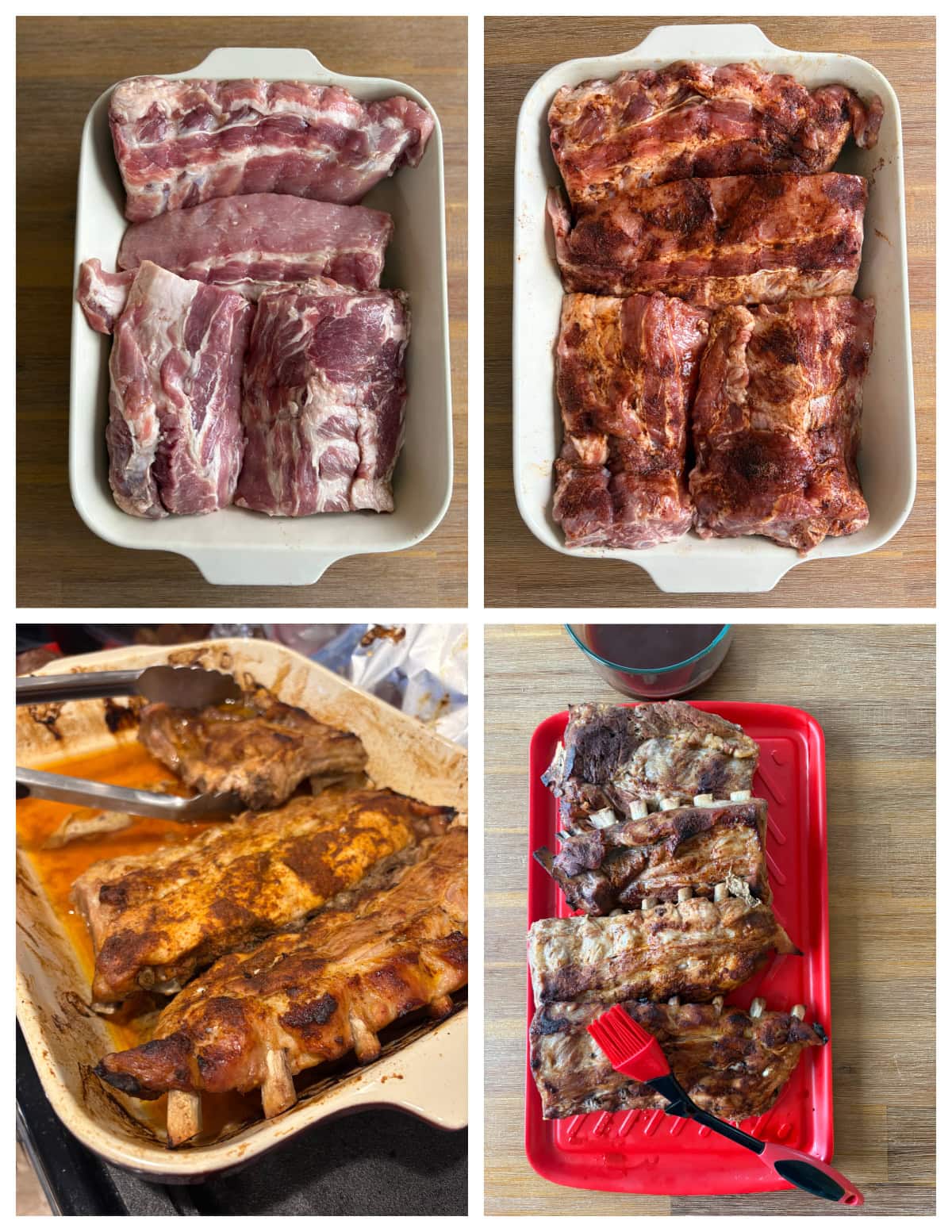 These Dr. Pepper Ribs are fall-apart tender and loaded with flavor! Baby back ribs are marinated in Dr. Pepper, baked until tender and finished on the grill with a sticky homemade Dr. Pepper BBQ sauce. An easy rib recipe for summer cookouts, Father's Day and backyard BBQs. four photos showing how to make dr. pepper ribs