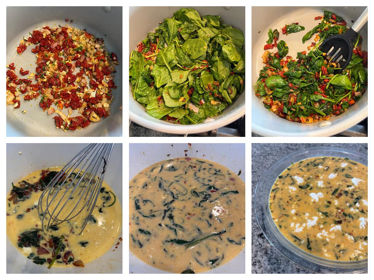 six photos showing how to make marry me quiche