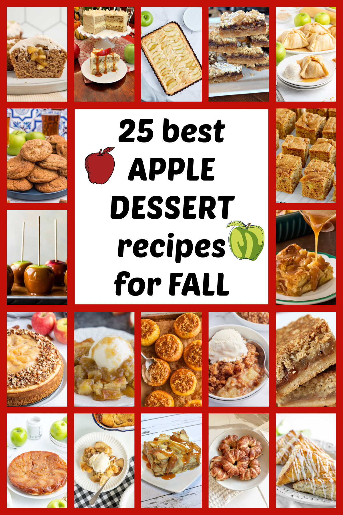 Looking for the best apple dessert recipes? Try these delicious fall favorites, including apple cobblers, bars, cheesecake, cookies, turnovers, dumplings, tarts, caramel apples and more. Save this collection for apple season! apple dessert recipes collage