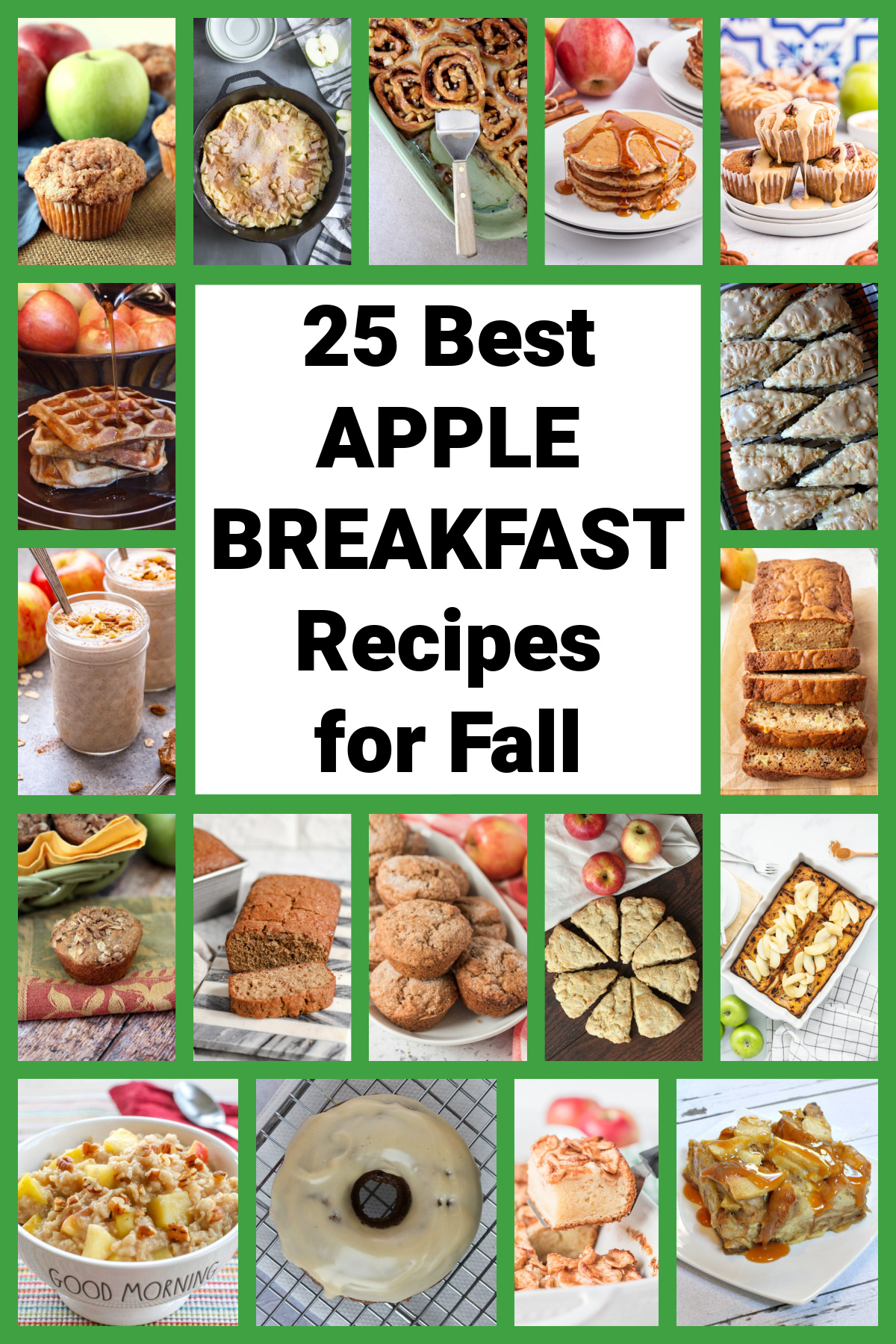 Looking for the best apple breakfast recipes for fall? This collection is filled with cozy favorites, including apple muffins, pancakes, waffles, French toast, cinnamon rolls, scones, oatmeal and quick breads. Save these easy apple breakfast ideas for weekend brunch, holiday mornings and all of apple season! best apple breakfast recipes collage
