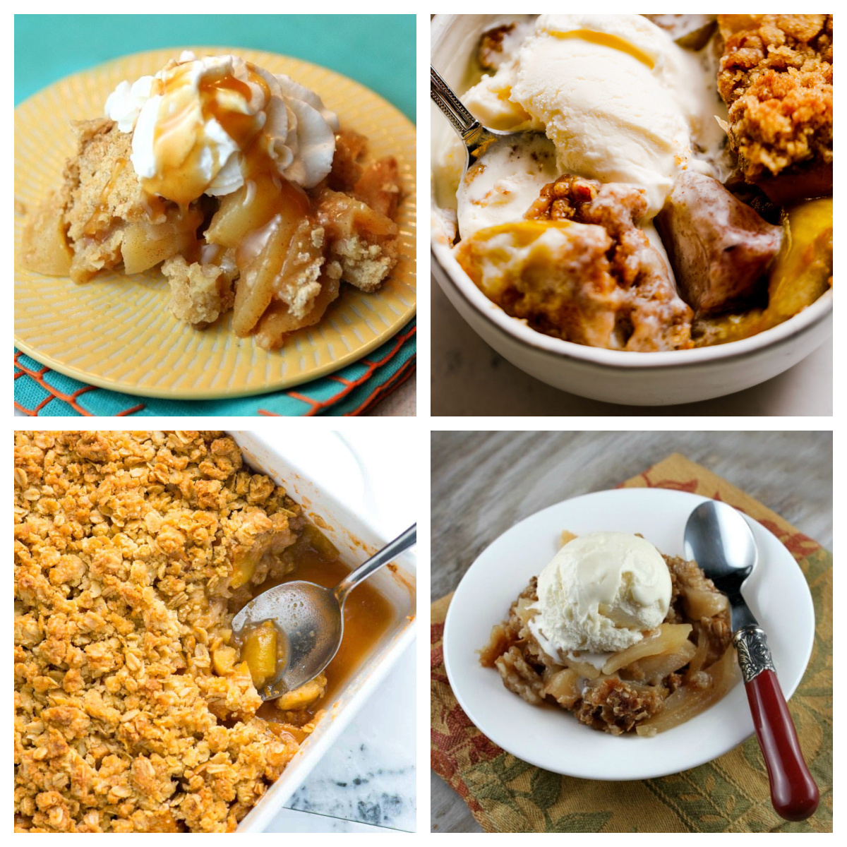 four photos showing classic apple crisp recipes