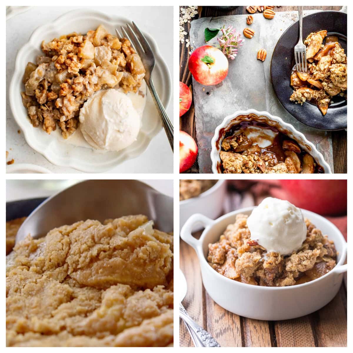 four photos showing extra special apple crisps