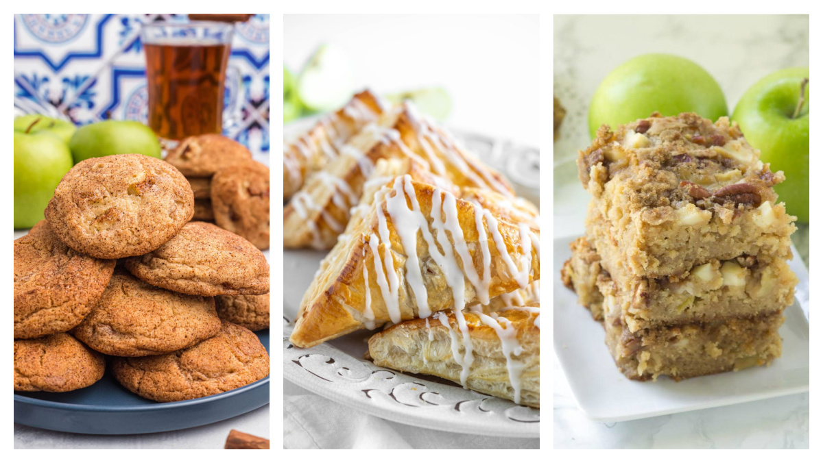 Looking for the best apple dessert recipes? Try these delicious fall favorites, including apple cobblers, bars, cheesecake, cookies, turnovers, dumplings, tarts, caramel apples and more. Save this collection for apple season! three handheld apple desserts