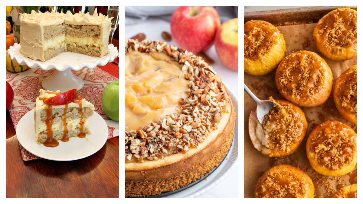 Looking for the best apple dessert recipes? Try these delicious fall favorites, including apple cobblers, bars, cheesecake, cookies, turnovers, dumplings, tarts, caramel apples and more. Save this collection for apple season! three apple cheesecake desserts