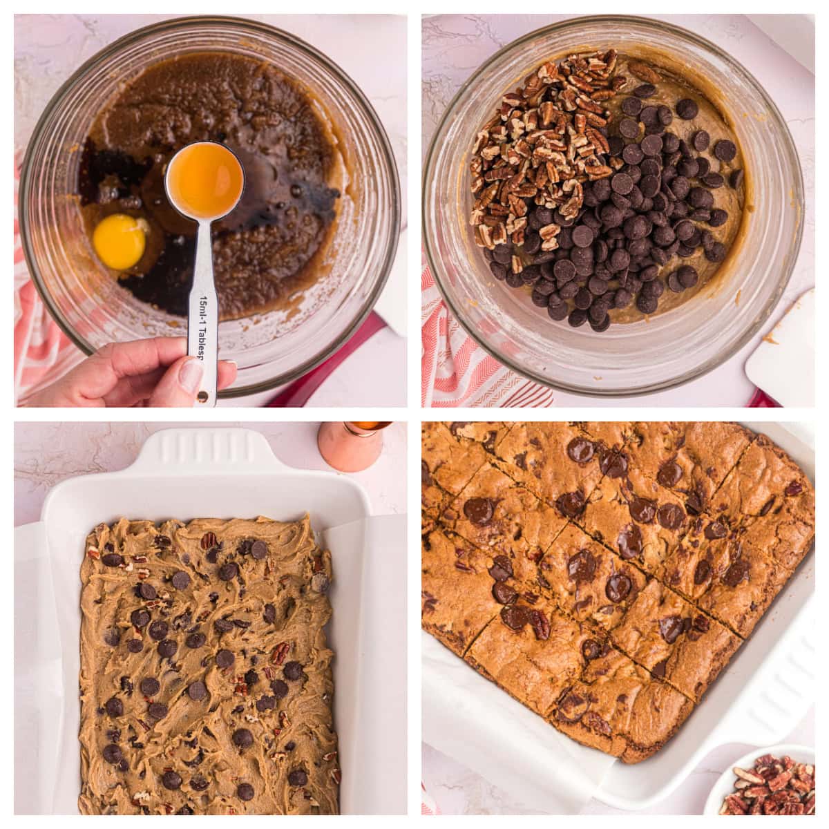 four photos showing how to make bourbon bars