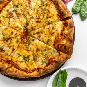 cheese pizza cut into slices