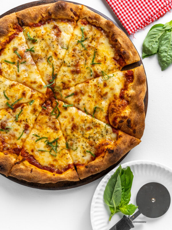 cheese pizza cut into slices